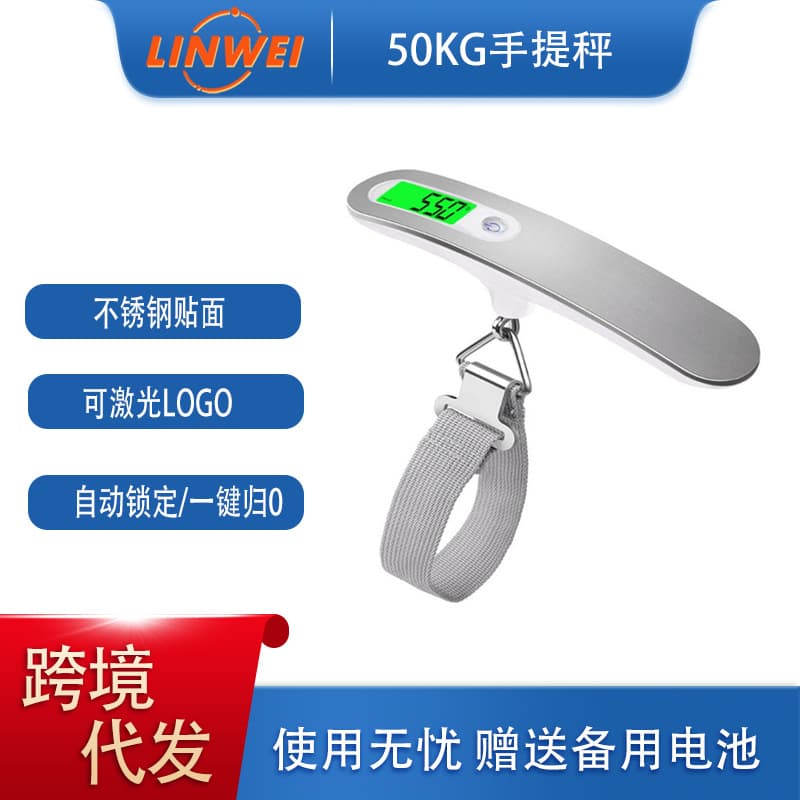 Cross-border Stainless Steel Luggage Scale Portable Outdoor Travel Luggage Scale 50kg Charging Electronic Scale Weighing Hand Scale