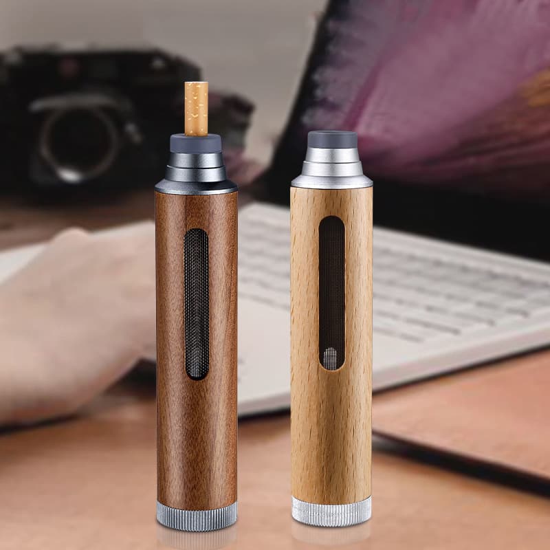 Lazy man's car-mounted smoker that prevents ash from falling off, portable ashtray solid wood cigarette holder