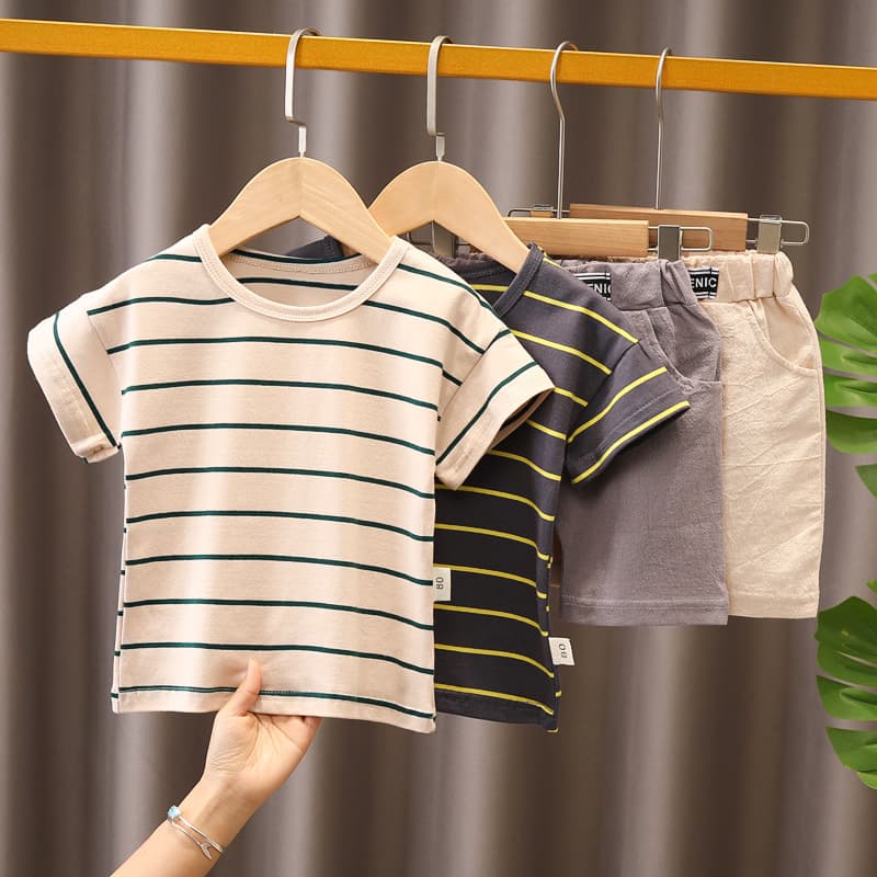 Children's short-sleeved suit summer cotton T-shirt boys' clothing Korean style baby new clothes girls' suit children's clothing