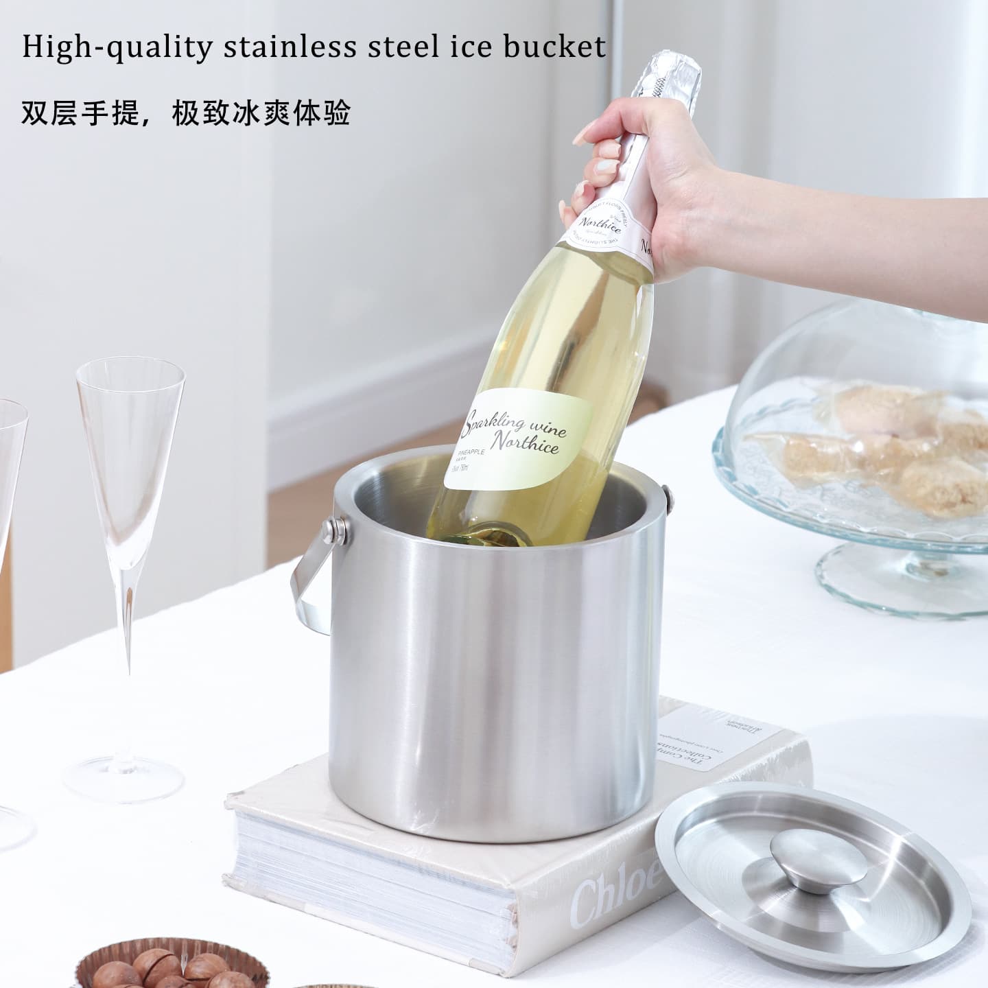 304 Stainless Steel Ice Bucket with Lid KTV Bar Commercial Champagne Bucket Red Wine Beer Chilled Bucket Insulation Ice Cube Bucket