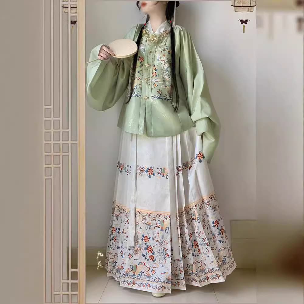 Huachaoji Apparel "Bai Ze" Ming Dynasty Hanfu Women's Jacquard Square Collar Bu Fu Short Jacket Pipa Sleeves Horse-Face Skirt Spring/Autumn