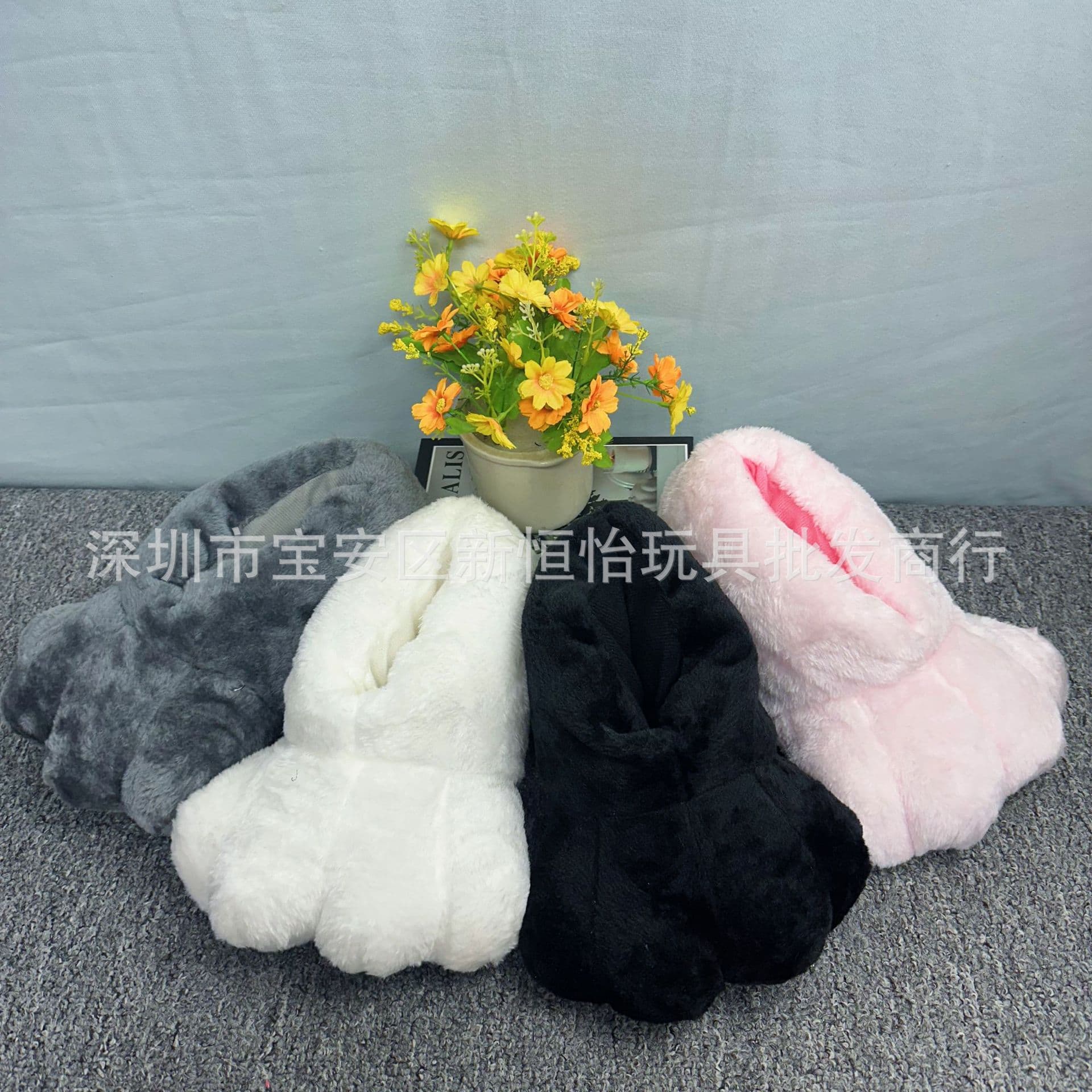 Ins Girl Multi-Color Rabbit Paw Fur Slippers Winter Indoor Couple Thick Warm Cotton Rabbit Paw