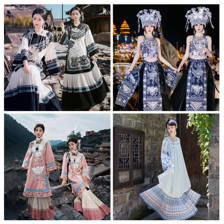 Miaojiang Girl Pink Liangshan Yi Ethnic Clothing Yunnan Ethnic Minority Clothing Photography Studio Travel Shoot