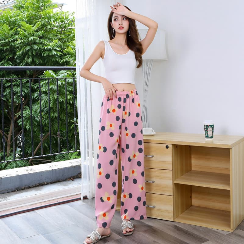 Summer Cool Home Pants for Women, Ice Silk Casual Pants, Loose Straight Wide Leg Pants for Girls, Slimming Shake Pants