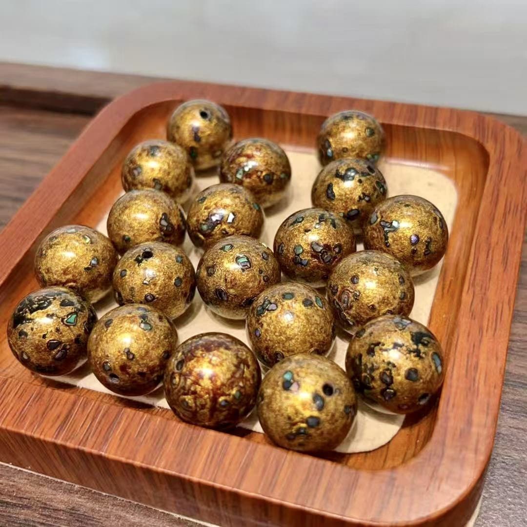 Factory Direct Wholesale Genuine Flawless Non-Heritage Gold-Inlaid Mother-of-Pearl Lacquer Bead Accessories Loose Beads Bracelet Buddhist Beads