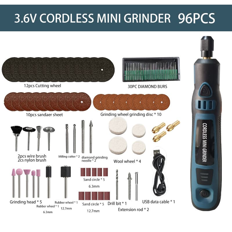 Foreign Trade Cross-border Exclusive 96-Piece Electric Grinder Set, 3.6V Mini Lithium Charging Polisher Drilling Machine