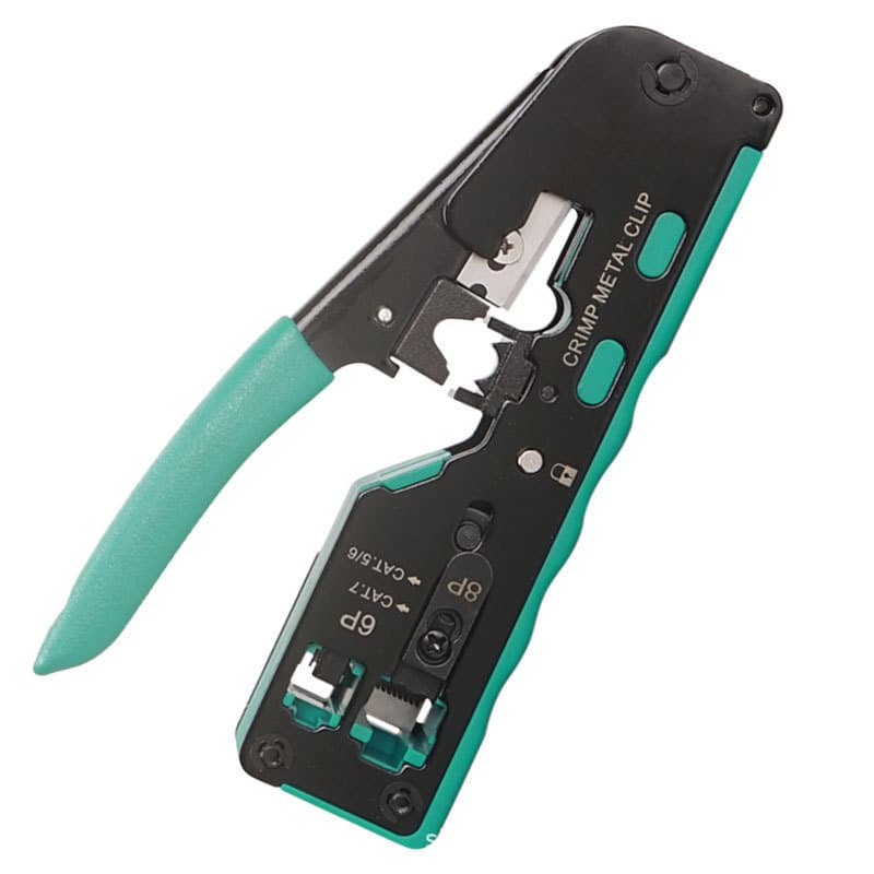 Category 7 Pass-Through Network Crimping Tool, 5/6/7 Category RJ45 Through-Hole Crimper, Multifunctional Cutting Stripping Crimping Tool EZ Network Pliers