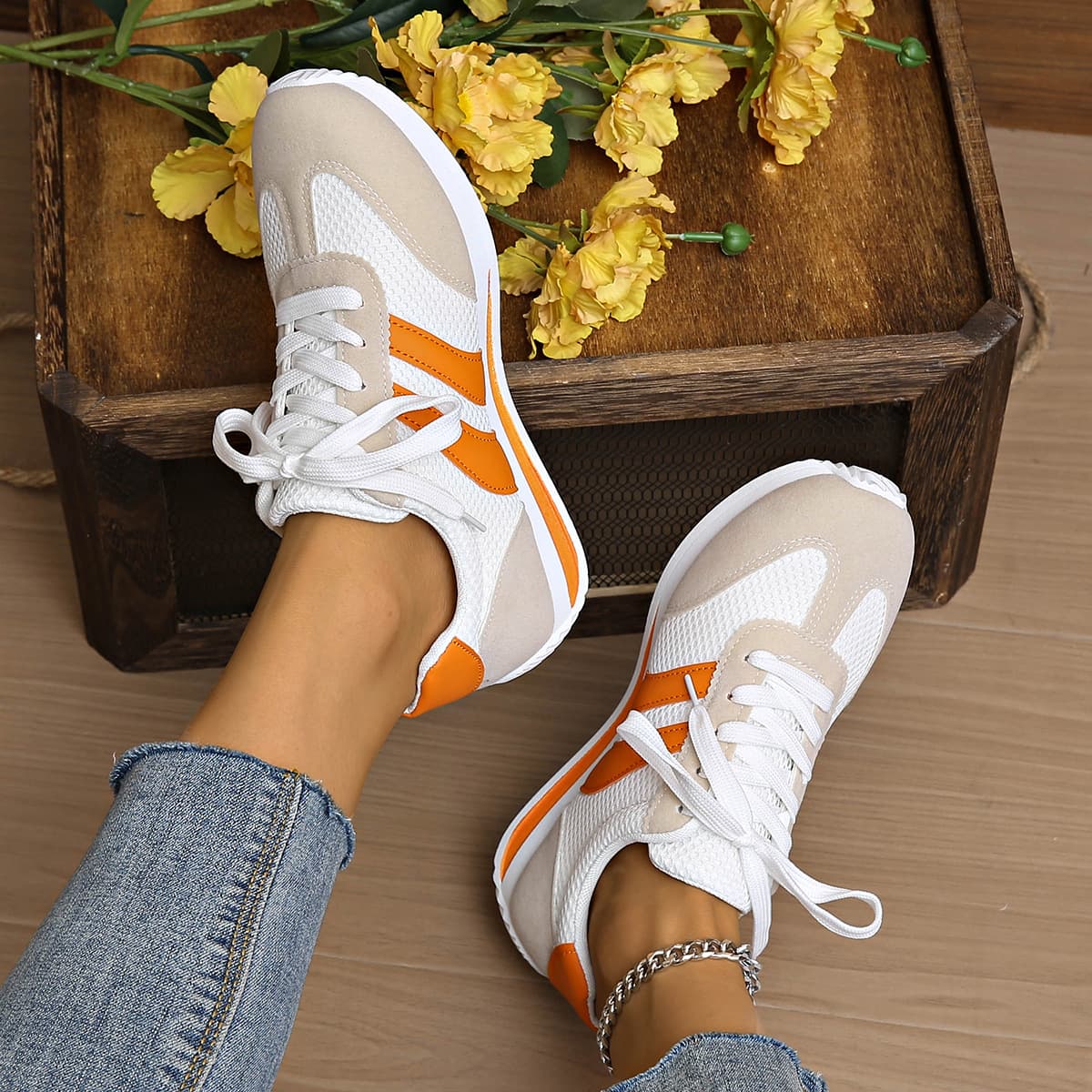 Foreign Trade German Training Shoes Women's Large Size Agon Sports Shoes 2025 Cross-Border New Mesh Versatile Flat Sole White Sneakers