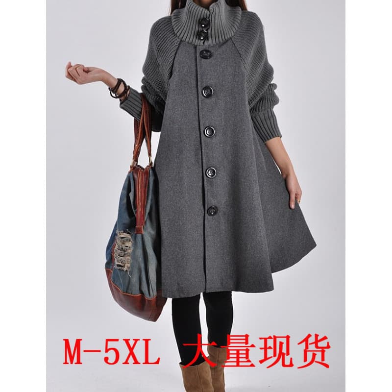 New autumn and winter Korean style plus size women's mid-length loose woolen coat cloak woolen windbreaker jacket