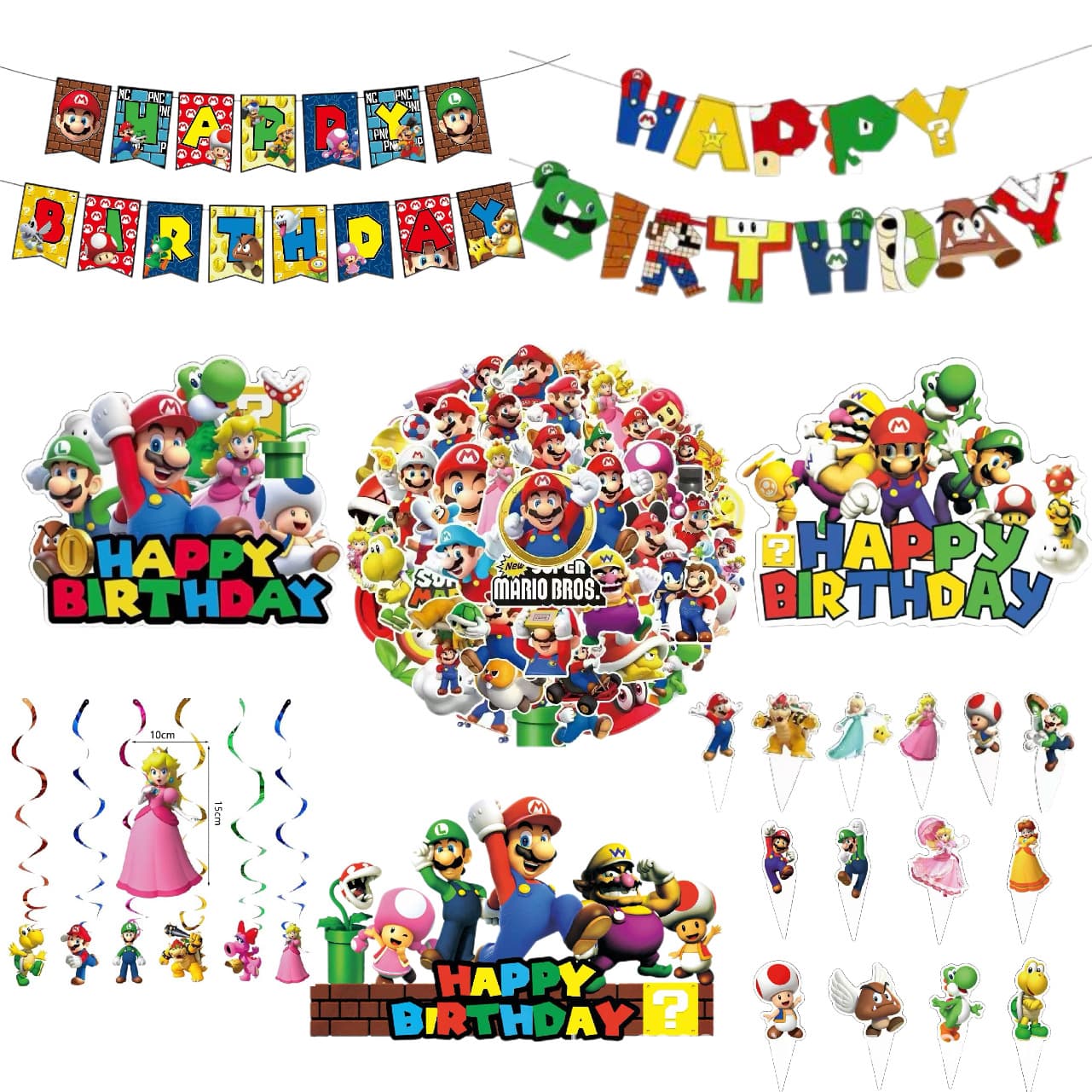 Cross-border new Mario movie theme children's birthday party decoration flag stickers pendant cake inserts