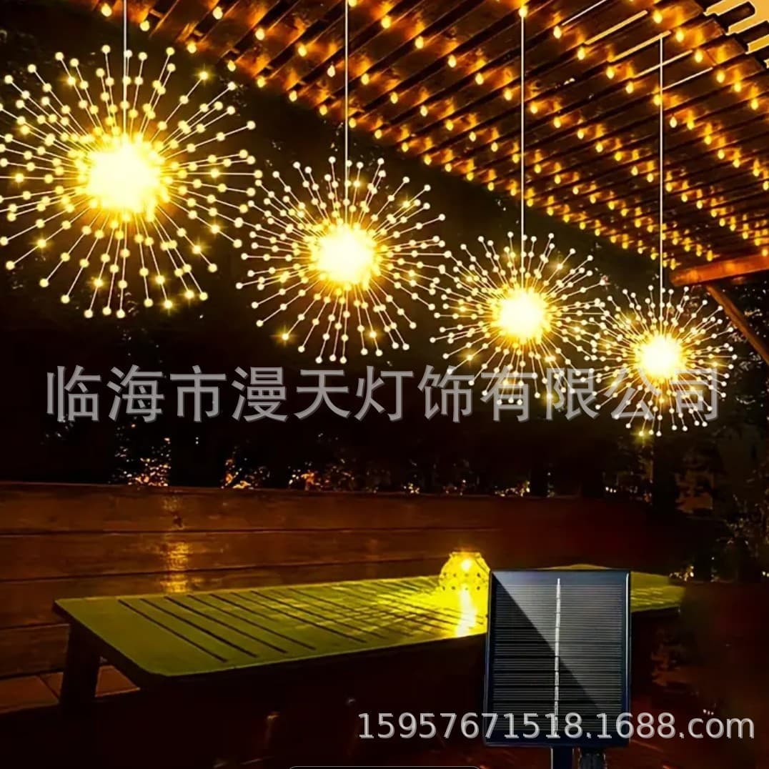 LED Solar Christmas String Light Hanging Firework Pendant Light Outdoor Copper Wire Light Courtyard Decorative Firecracker Light