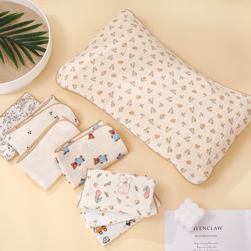 Children's pillowcase pure cotton category A four-layer gauze cartoon cute for 2-12 years old infants and babies four-season pillow towel