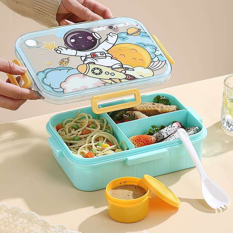 Lunch Box with Utensils for Office Workers, Bento Box, Meal Prep Container, Compartment Lunch Box, Stainless Steel, Microwave Not Safe, Food-Grade