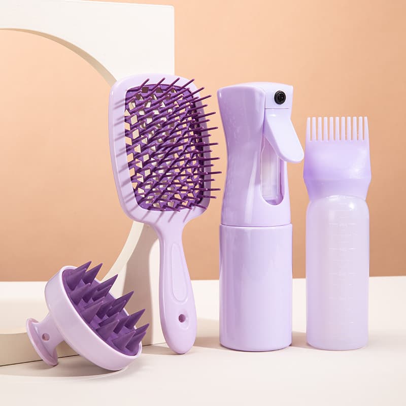 Spray Bottle, Cleaning Silicone Shampoo Brush, Oil Treatment Bottle, Hollow Comb, Hair Care and Hair Dyeing Comb Set, Mother's Day Gift