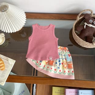 [In Stock] XQ262672 Girls Skirt Set 2026 Summer New Fashionable Sleeveless Vest Two-Piece Set
