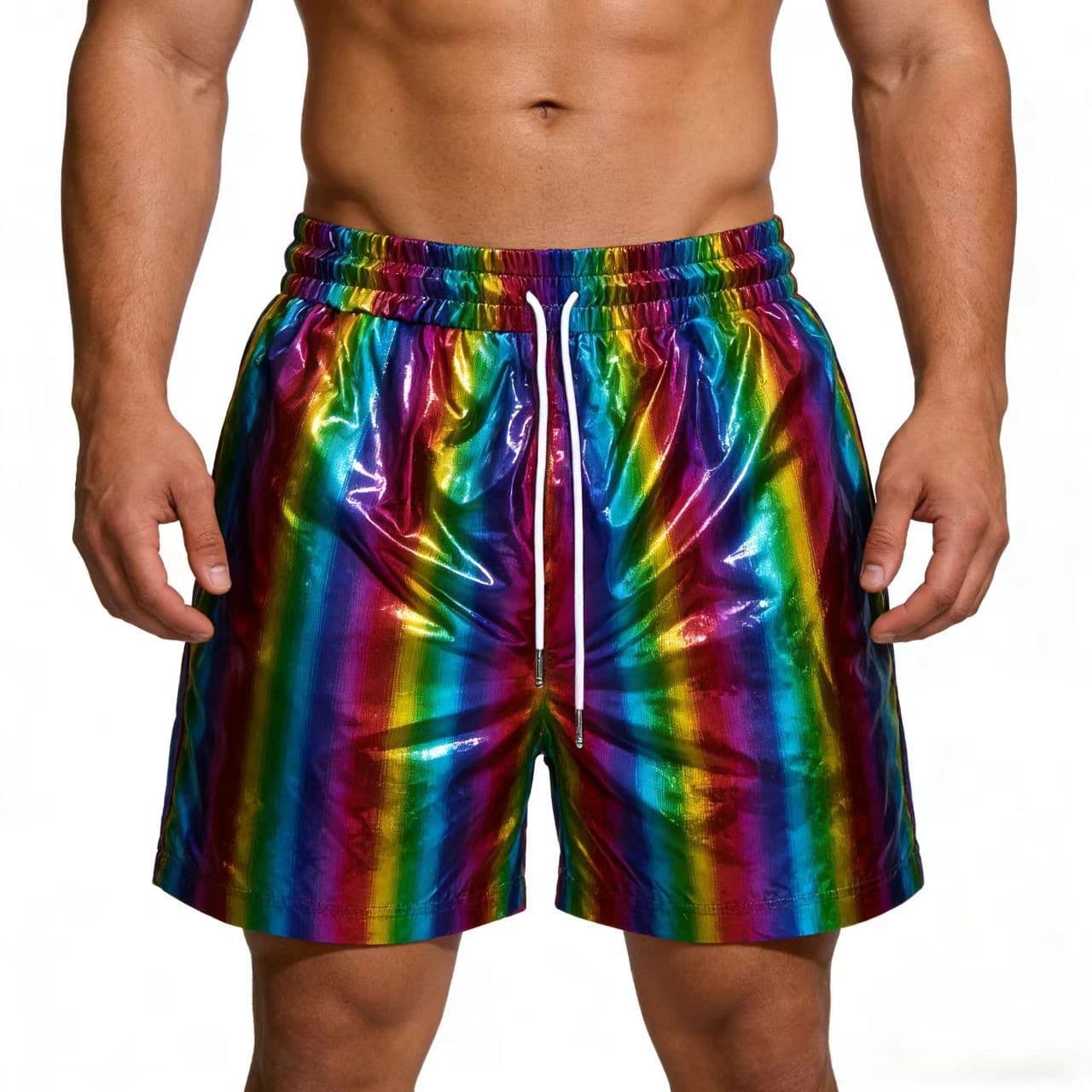 2026 New Glossy Leather Shorts Men's Casual European American Cross-Border Men's Shorts Men's Beach Casual Pants