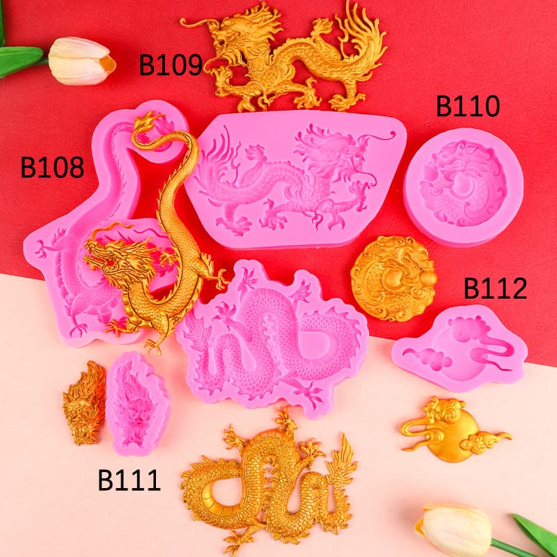 Chinese Dragon Totem Silicone Mold, Multiple Chinese Pattern Dragon Cake Border, Fondant, Chocolate Baking Mold