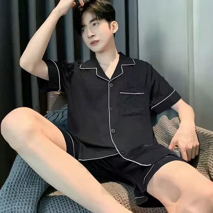 Cloud Cotton Pajama Set for Men - Summer Short Sleeve Shorts, Solid Color, Teenager Plus Size, Loose Homewear Two-Piece Set