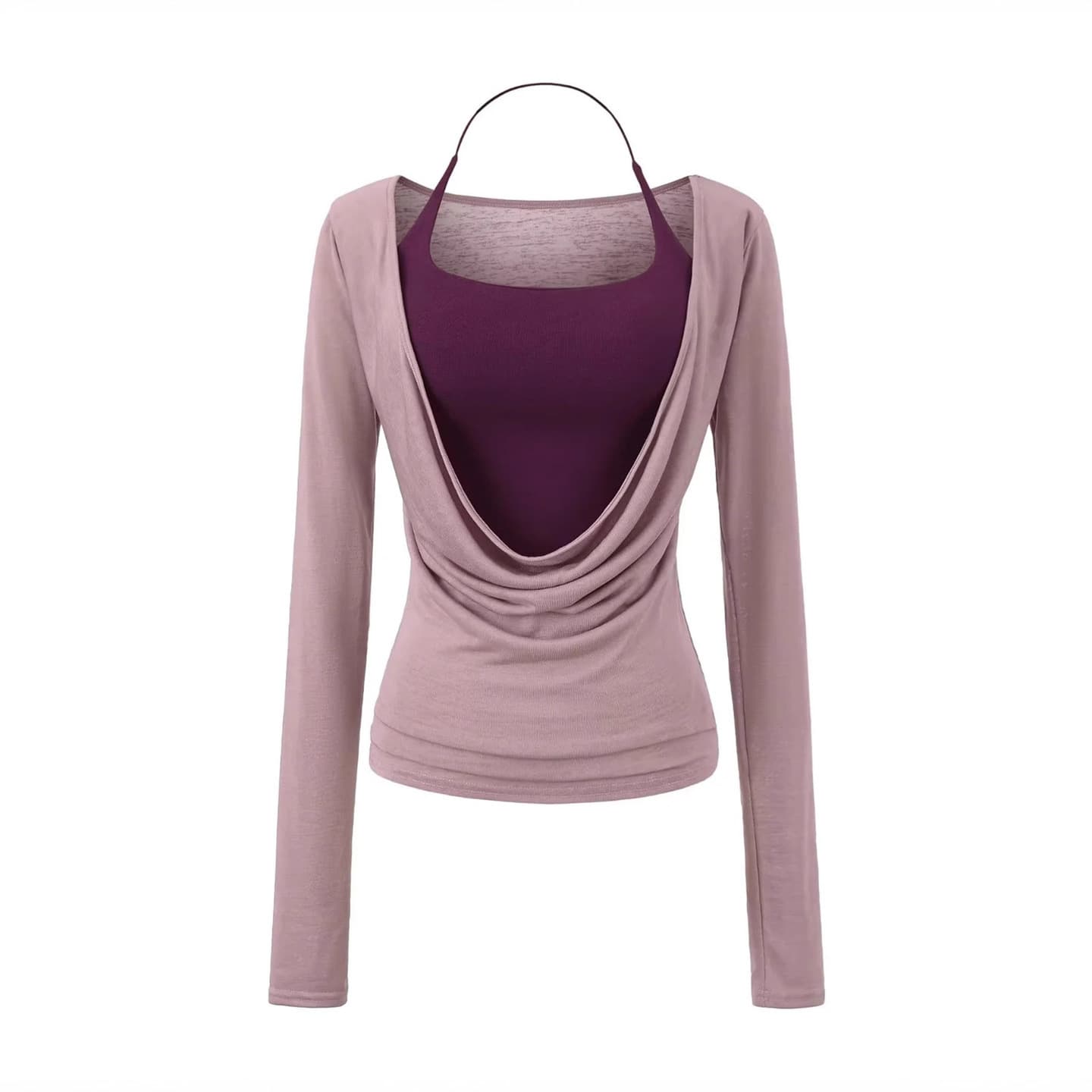 Halter Neck Padded Vest with Long-Sleeved Blouse Overlay, Two-Piece Set for Women, Niche Style Spicy Girl Top