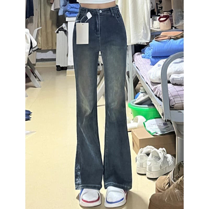 American Retro Micro Flared Jeans for Women, Early Spring New Style, Plus Size, High Waist, Slimming, Hip Covering, Stretch Flared Pants