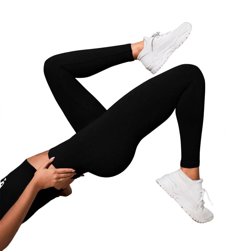 European and American Seamless Fitness Leggings Thick Ribbed Knit Yoga Pants High-Waisted Sports Base Layer Tights for Women