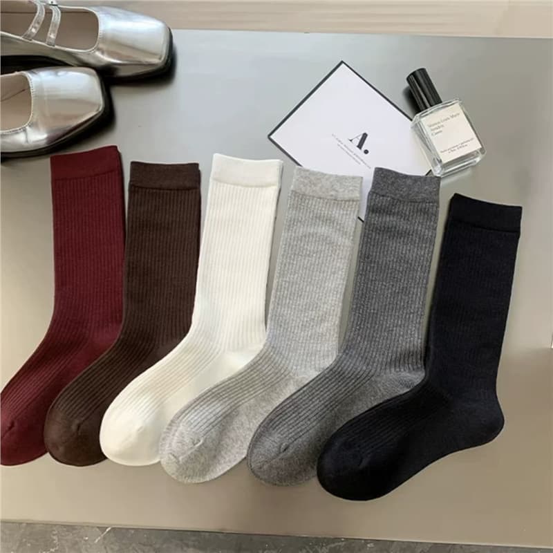Ancora Red Socks Autumn/Winter New Ribbed Trend Stacked Socks, Internet-famous Ins Soft Versatile Mid-Calf Women's Socks