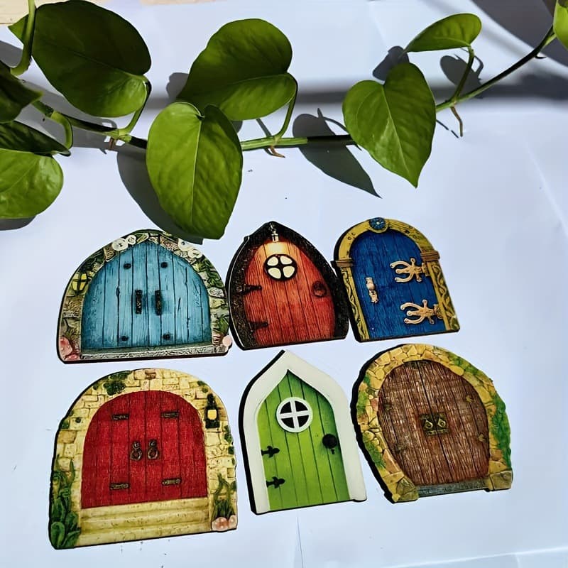 Cross-border Six-Piece Set Wooden Garden House Miniature Fairy Door Outdoor Decoration Fairy Garden Accessories Crafts
