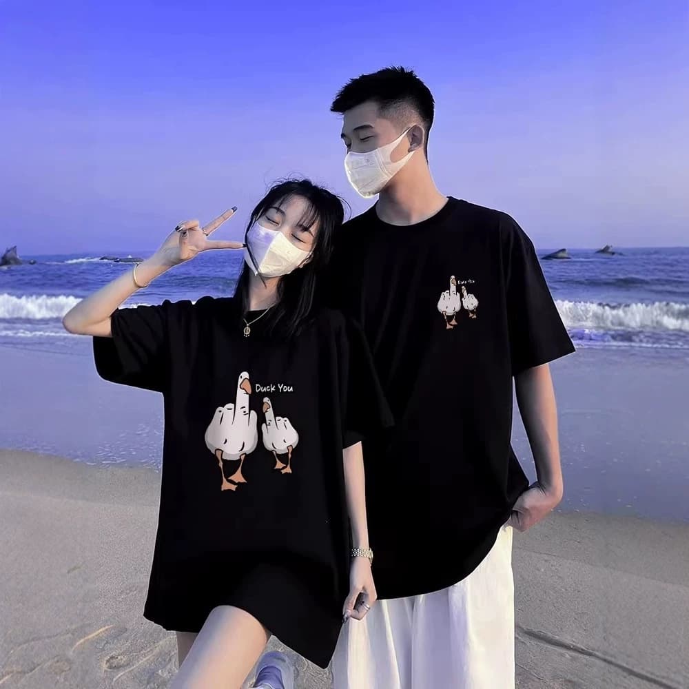 Couple Matching Cotton Short Sleeve T-Shirt Summer Oversize Unique Design Men and Women Top Student Streetwear Class Uniform
