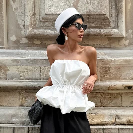 Hot Girl Style White Tube Top Women Summer High-End Sense Outer Wear Waist-Cinching Top Chic 2026 Cross-Border Women's Clothing