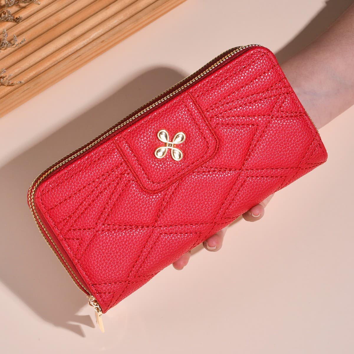 Cross-border spot women's long wallet double zipper wallet large capacity coin purse high-end mobile phone bag PU clutch bag
