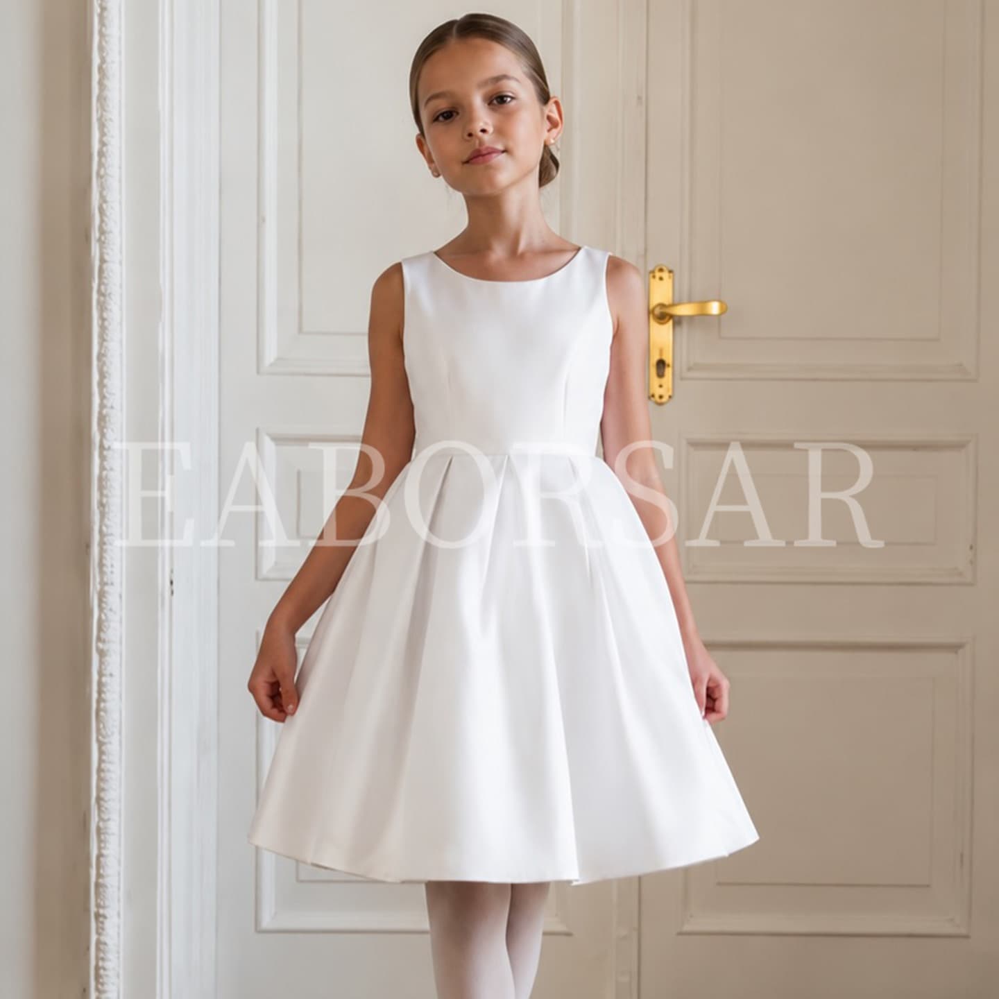 White First Birthday Dress for Baby Girl 2026 New Round Neck Satin Bow Children's Princess Dress Cross-border Dropshipping