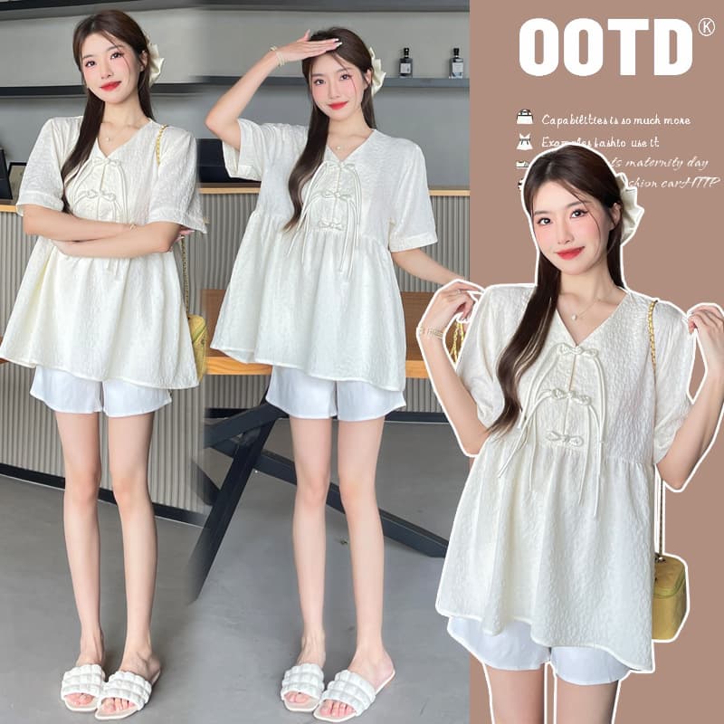 Maternity Tops Fashion 2025 New Chinese Style Summer Babydoll Shirt Petite Belly-Covering Summer Suit