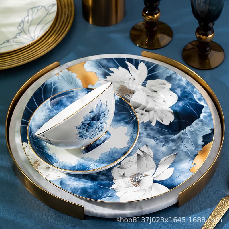 Single Rice Bowl, Home Noodle Bowl, Chinese Light Luxury Bone China Plate, Bone Dish, Hotel & Club Tableware