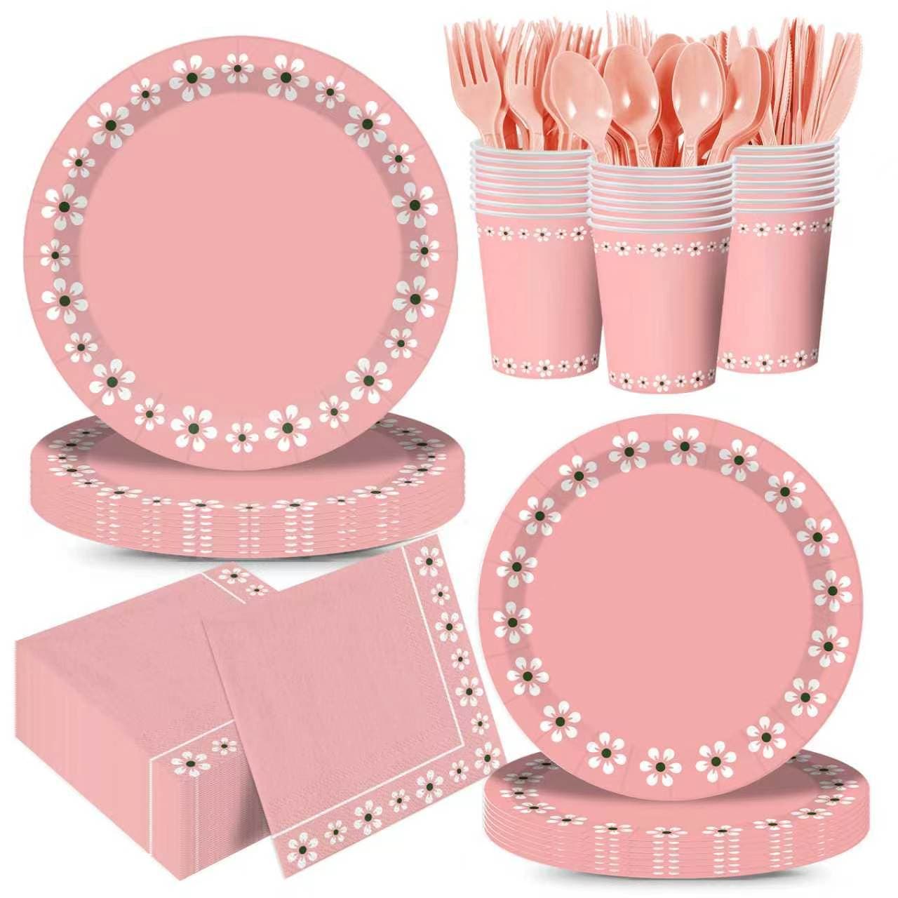 New lacy pink Mexican theme holiday birthday disposable tablecloth dinner plate paper plate party decoration arrangement