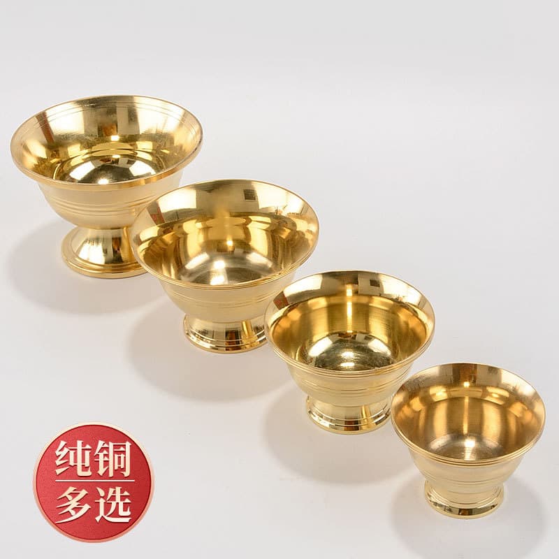 Water Offering Cup and Bowl, Copper Buddhist Offering Cup, Tibetan Esoteric Eight Auspicious Holy Water Cup for Buddha, Decorative Piece