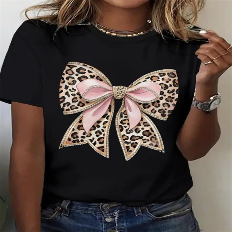 Cross-border European and American Trendy T-shirt for Women, Cute Print, Fashion Casual Round Neck, Short Sleeve T-shirt for Women