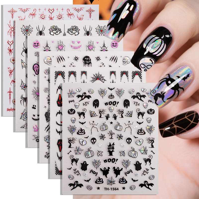 Zhengxiang New Halloween Nail Art Stickers DIY Dark Ghost Skull Nail Stickers Cross-Border European and American Ins Scar Stickers