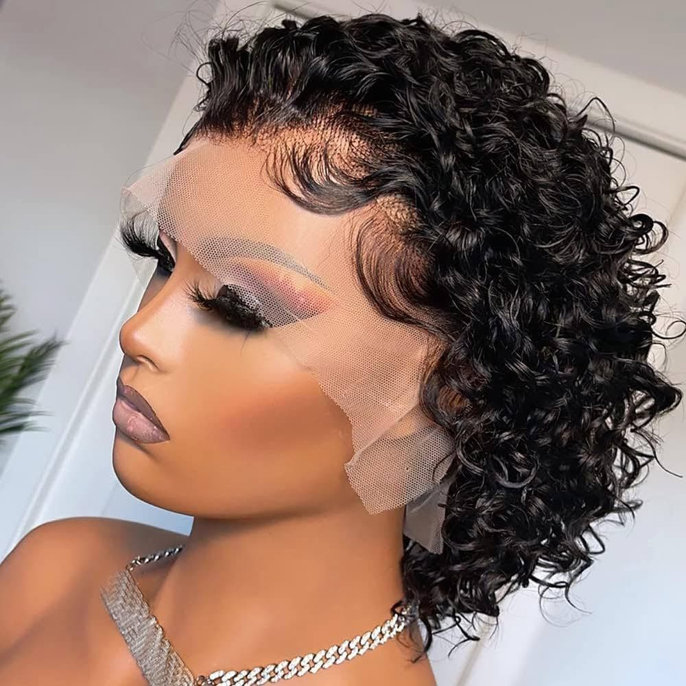 Short Curly Human Hair Wigs Pixie Cut Lace Wigs 13x1 Lace