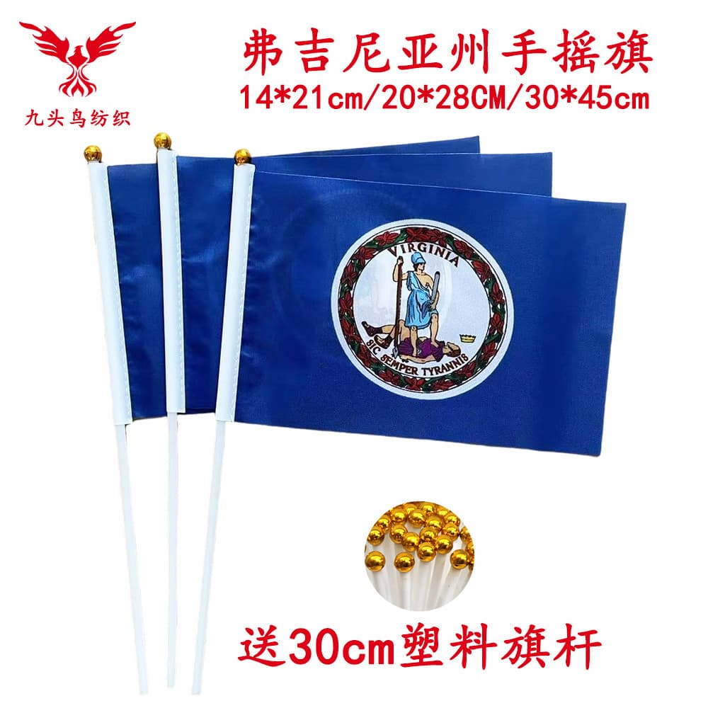 14*21cm Virginia Hand Flags with 30cm Plastic Poles Polyester Flags Virginia