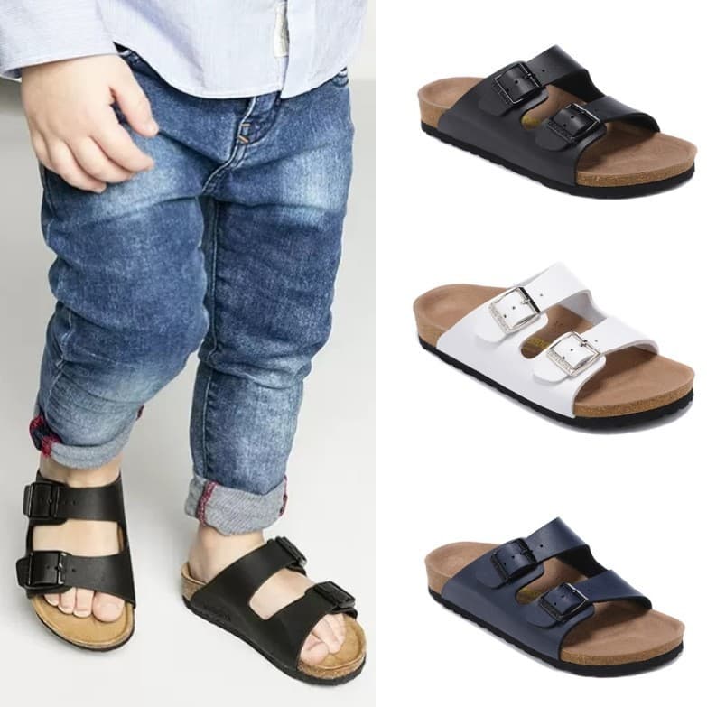 Cross-Border Boys' Cork Sole Casual Open-Toe Double Buckle Sandals New Versatile Slippers Ready for Drop Shipping