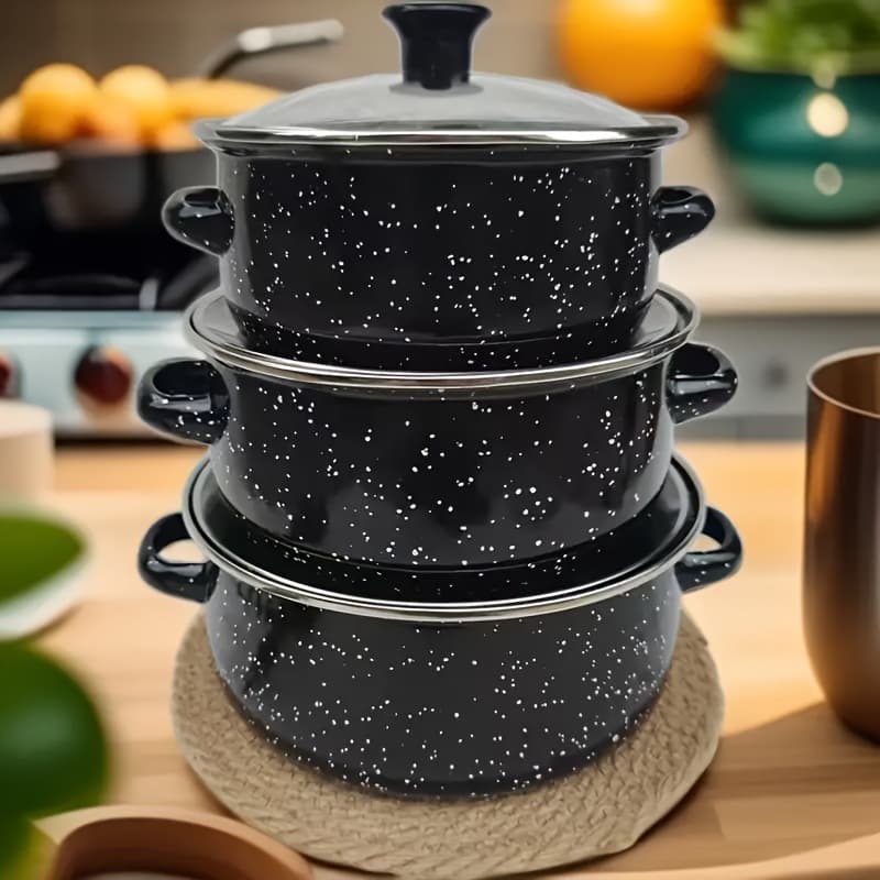 2026 New Cross-border Drop Shipping Multi-Function Enamel Pot 3-Piece Set