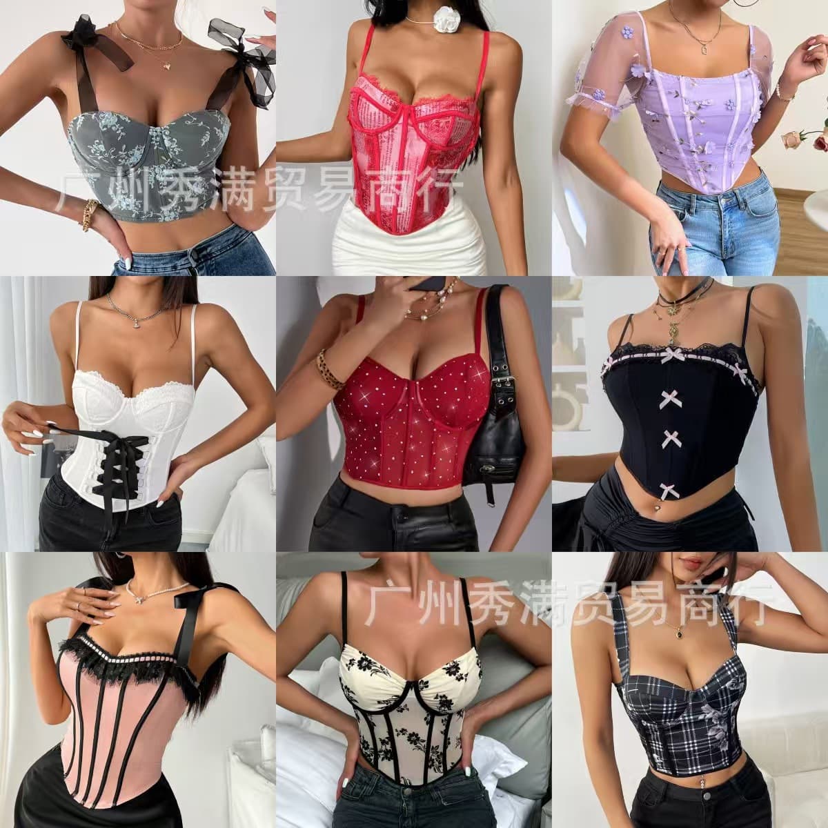 3D embroidered fabric, mesh embroidery, European and American style, French export sexy fishbone bra, cross-border hot girl suspender top