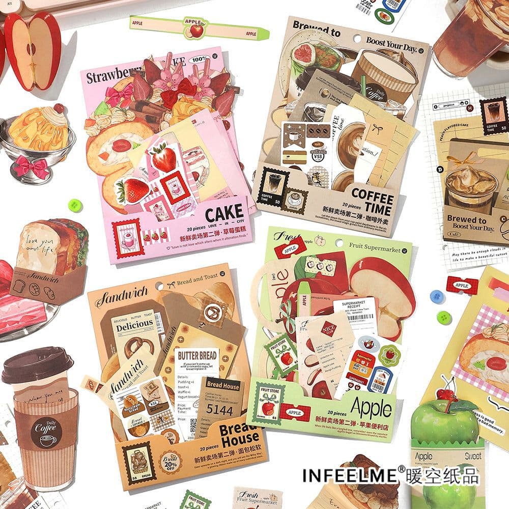 Jilv Infeel.Me Fresh Market Second Series Dual-texture Material Pack - Vintage Food Journaling Supplies