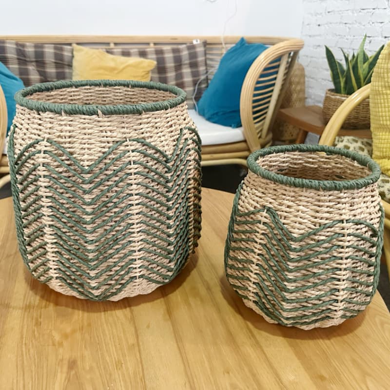 Nordic paper rope flower pot, living room balcony green plant rattan woven flower basket, potted plant storage basket, willow weaving handwoven