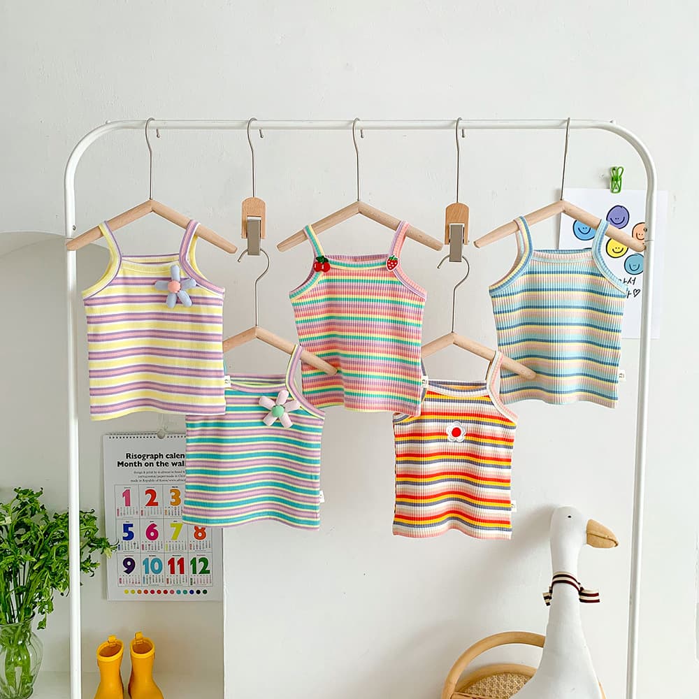 Baby Sleeveless Top Summer Rainbow Stripe Vest Thin Girl Camisole T-Shirt Children's Summer Wear Korean Style
