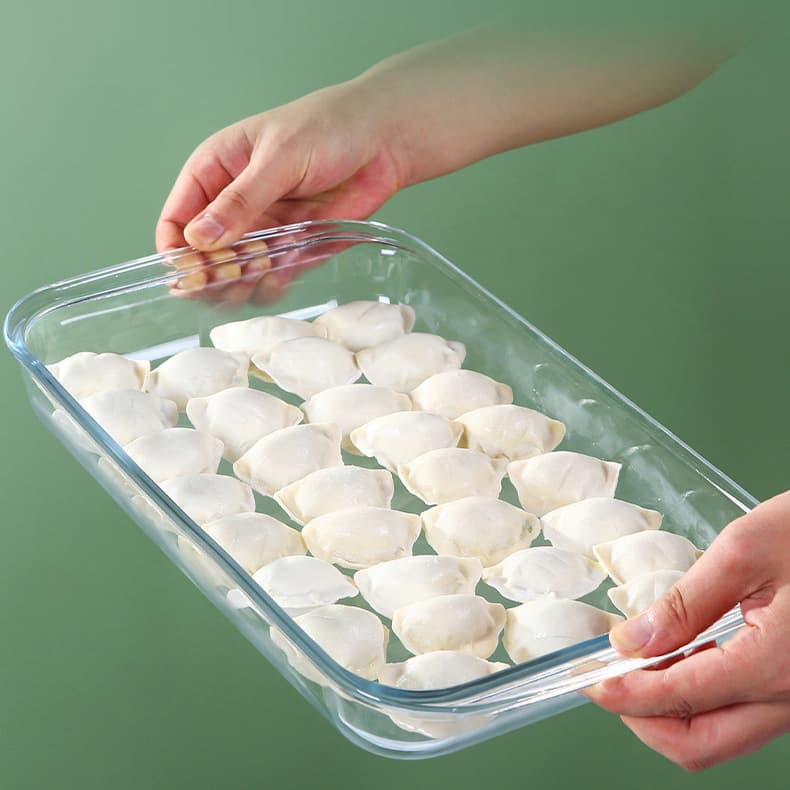 Microwave Oven Baking Tray High Borosilicate Glass Dish with Lid Rectangular Steamed Fish Dish Kitchen Storage Glass Dumpling Box