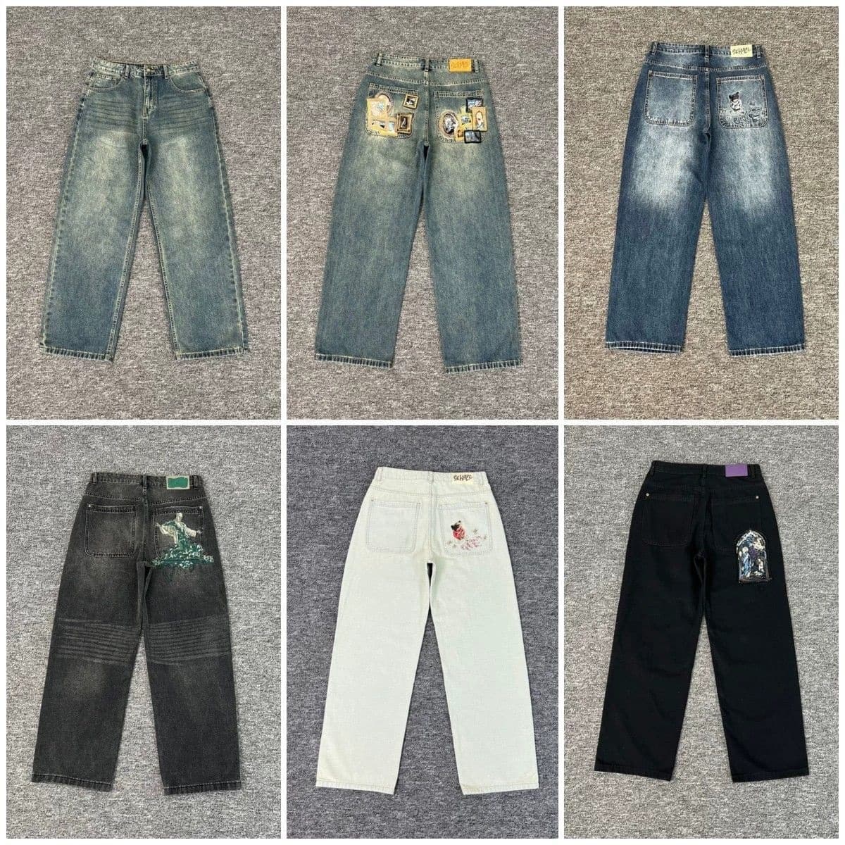 derschutze gallery Denim Jeans High Street Embroidered Trendy Casual Straight Leg Jeans