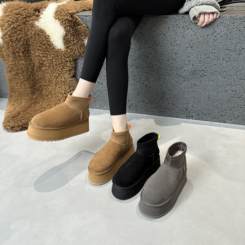 2024 Winter New Mini Deep Boots Women Winter Thick Sole Height Increase Snow Boots Fleece Lined Extra Thick Ankle Boots