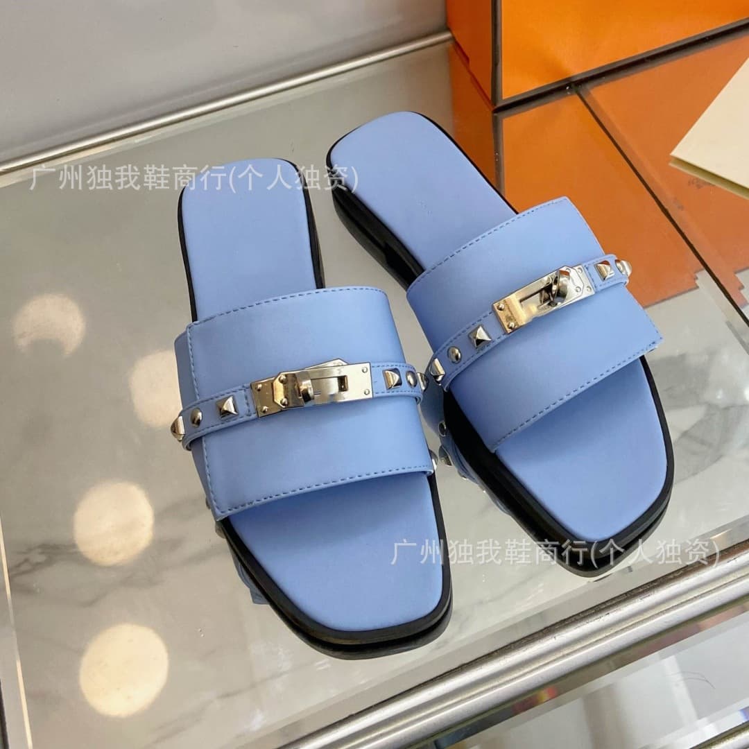 H Brand Small Silver Buckle High-End Flat Fashion Women's Slippers, Cross-Border Trade Factory Direct, Bulk Orders Negotiable