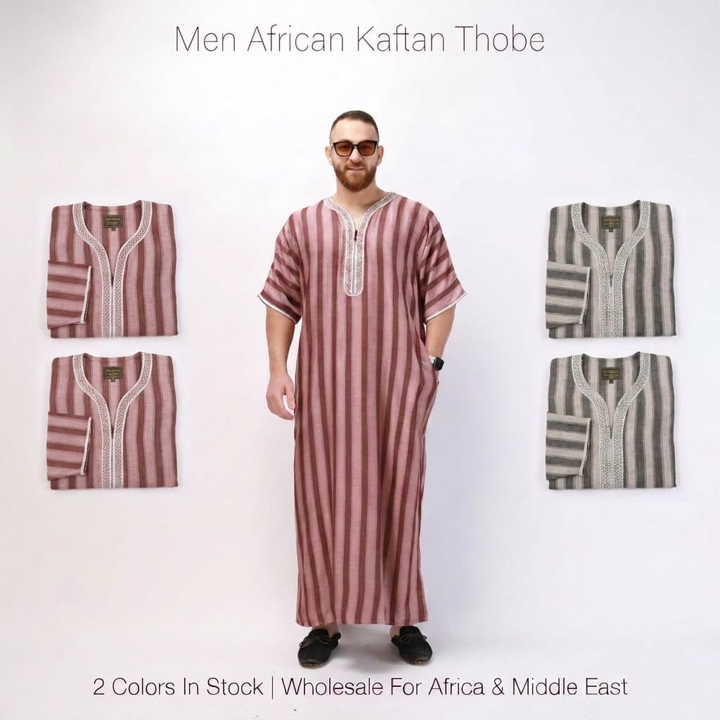 Popular African Moroccan embroidered short-sleeved robe loose casual long robe men's mixed color robe
